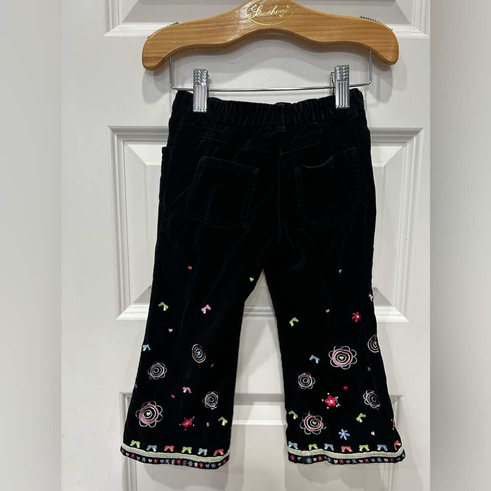 VINTAGE 100% Cotton Tablots Kids Velvet Black Floral Embroidery Pants 90’s - Picture 5 of 7